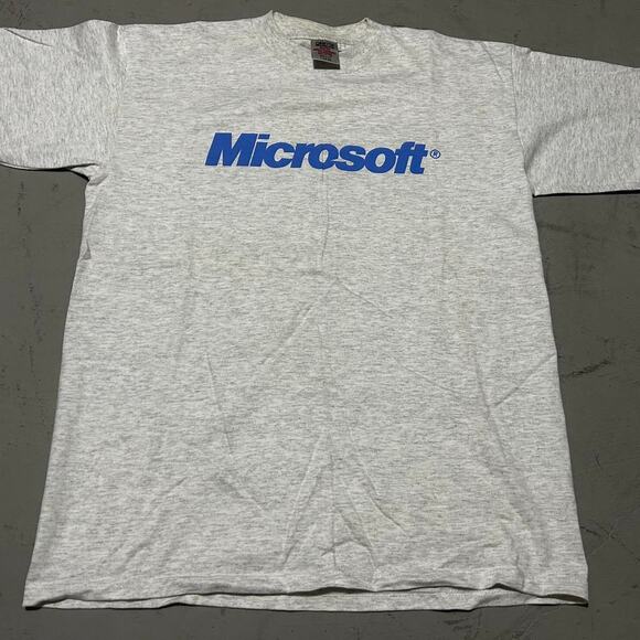 **Grey Oneita Vintage 90s Windows Microsoft Software Graphic T-Shirt** - Picture 1 of 4
